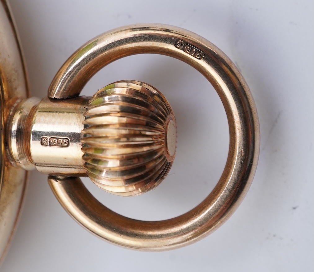 A George V 9ct gold J. W. Benson open faced keyless pocket watch